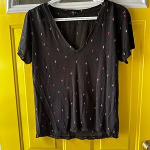 Rails Black V-Neck Tee with Cactus Pattern